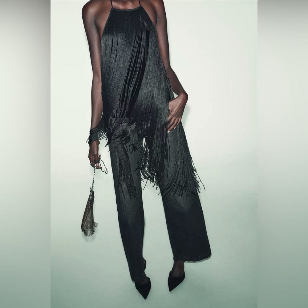 Black Fringe Halter top - Picture 4 of 7